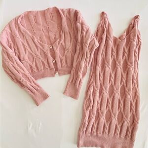 Pink Knit Cardigan and Dress Set Size  S